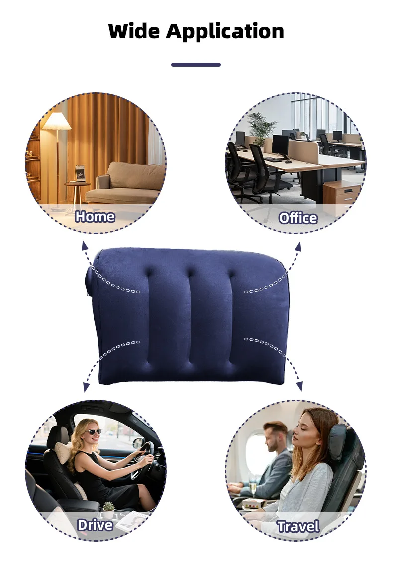 Triangular Travel Pillow Inflatable Office Neck Lumbar Support Pillow Thickened Flocking Leg Rest Pillow for Air Travel