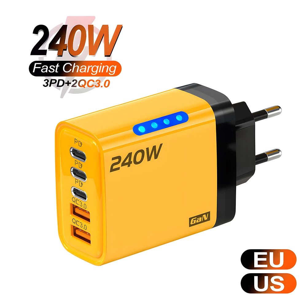 5 Ports USB C PD Charger Quick Charge 3.0 Type C USB Phone Chargers Fast Charging Adapter For IPhone17 16 15 Samsung Xiaomi Huaw