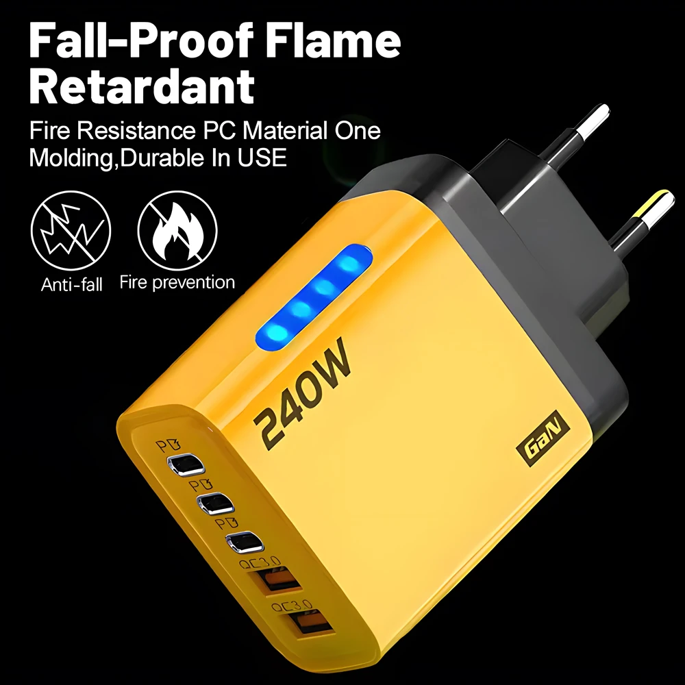 5 Ports USB C PD Charger Quick Charge 3.0 Type C USB Phone Chargers Fast Charging Adapter For IPhone17 16 15 Samsung Xiaomi Huaw
