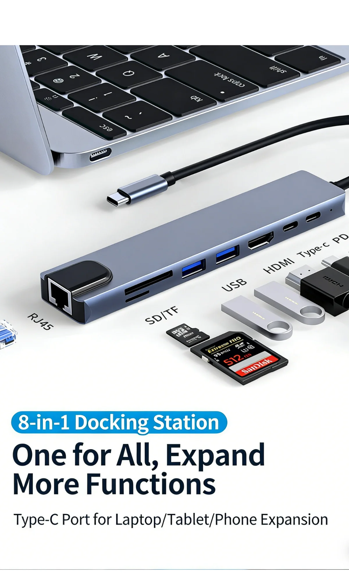 USB C HUB Type C Splitter Thunderbolt 3 Docking Station Laptop Adapter With For Macbook Air M1 iPad Pro RJ45 HDMI