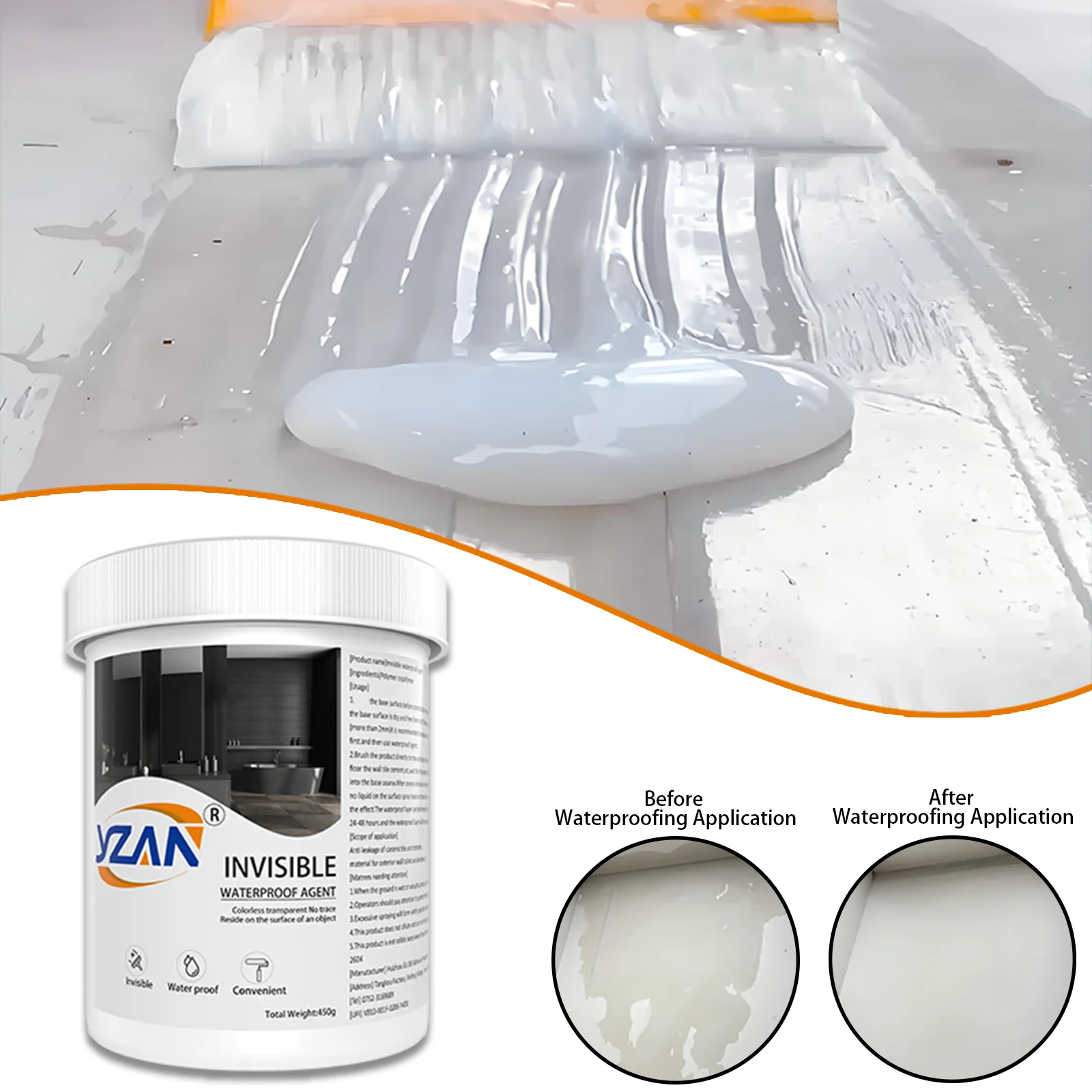 450g Polyurethane Waterproof Coating Invisible Paste Sealant Glue with Brush Adhesive Repair Nano Glue for Home Roof Bathroom Freeze-resistant Wall Crack Repair Glue Easy to brush on.
