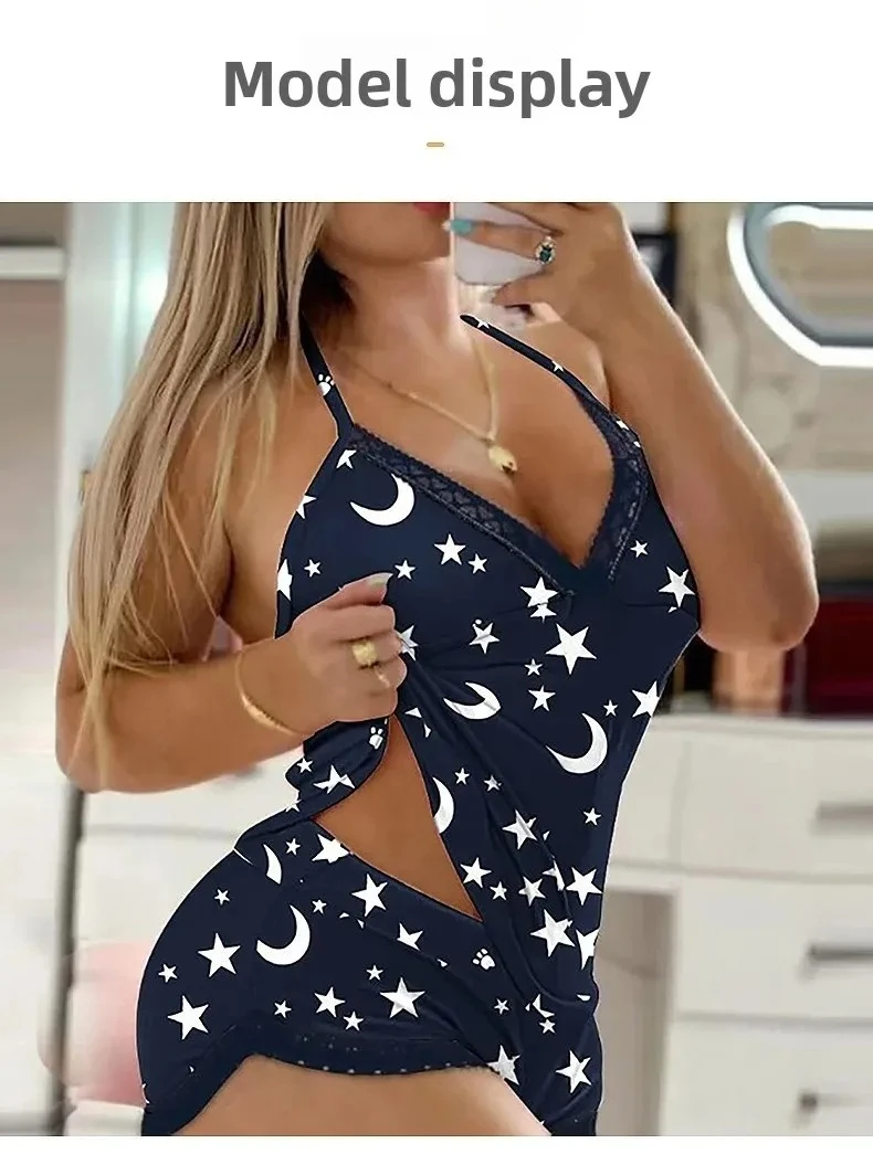 Sexy Lace Trim Nightgown Set Large Size Home Wear Strap Sleepwear Two Piece Set Hot Sale
