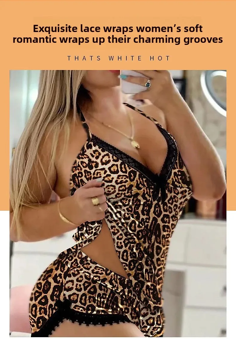 Sexy Lace Trim Nightgown Set Large Size Home Wear Strap Sleepwear Two Piece Set Hot Sale
