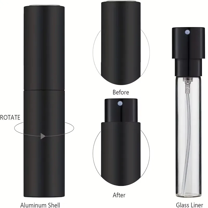 10ml Travel Perfume Atomizer, Refillable Cologne Container, Empty Spray Bottle Suitable for Mini Atomizer Size (Black)