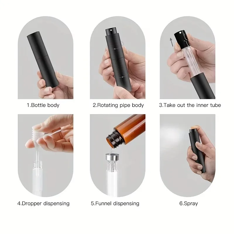 10ml Travel Perfume Atomizer, Refillable Cologne Container, Empty Spray Bottle Suitable for Mini Atomizer Size (Black)
