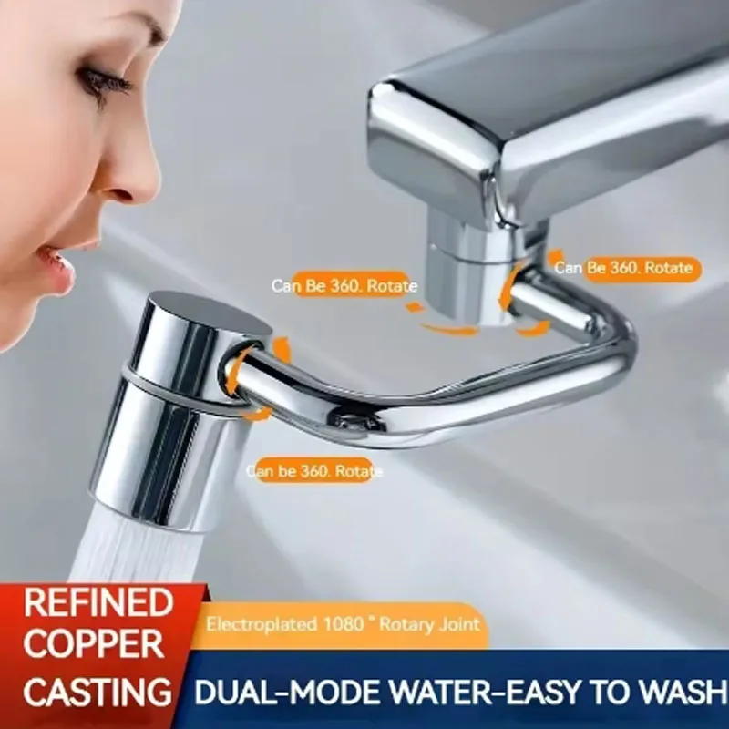 1pc 1080° Swivel Stainless Steel Faucet Extender Splashproof Dual Spray Mode Bathroom Sink Accessories Universal, with Adapter