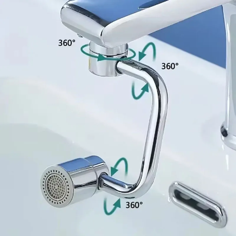 1pc 1080° Swivel Stainless Steel Faucet Extender Splashproof Dual Spray Mode Bathroom Sink Accessories Universal, with Adapter