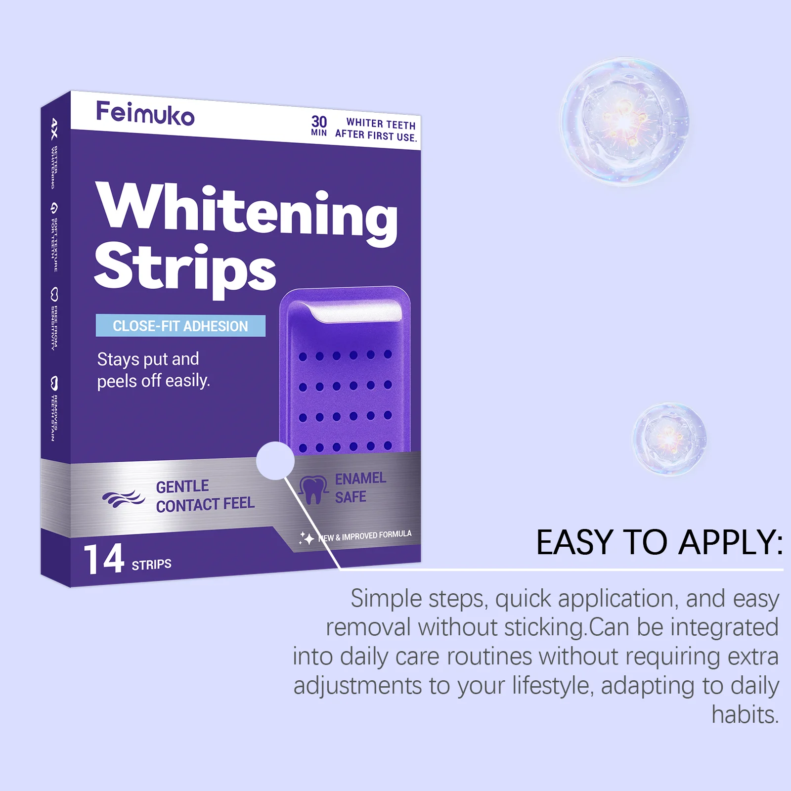 Purple Teeth Whitening Strips Oral Cleaning Removal Gel Improve Dental Yellowing Oral Care, for Lasting Bright Smile