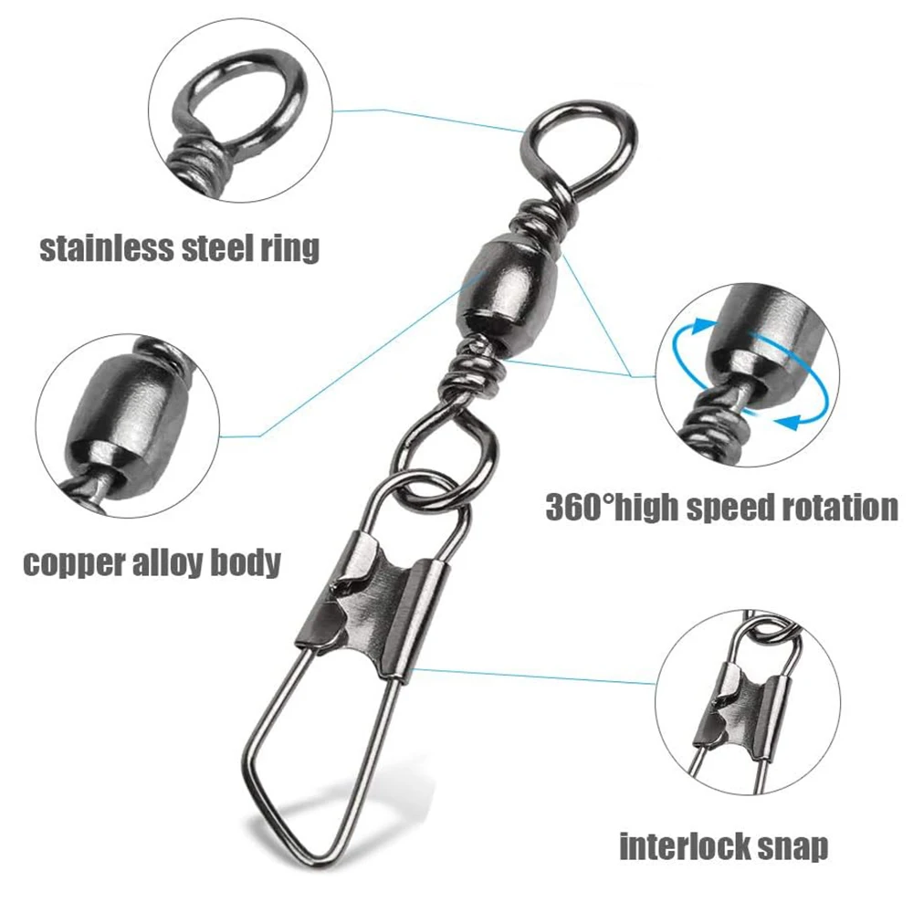 50Pcs Stainless Steel Snap Swivel Saltwater High Strength Snaps Fishing Barrel Line Connector Barrel Safety Snap Fishing Tackle