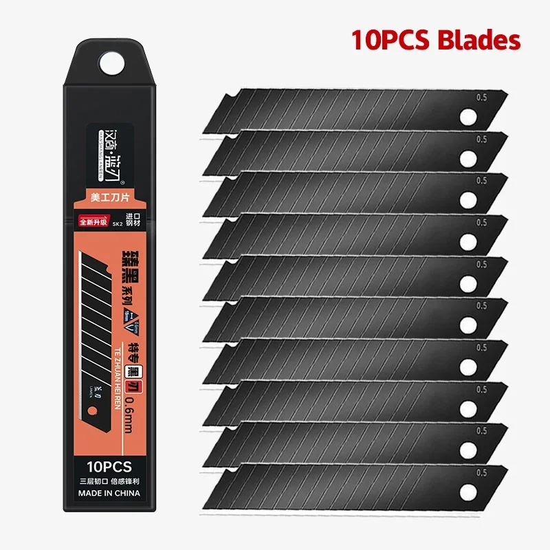 100/10PCS Carbon Steel Replace Utility Knife Blade 100mm*18mm Black DIY Tool Carving Blades For Student Office Station