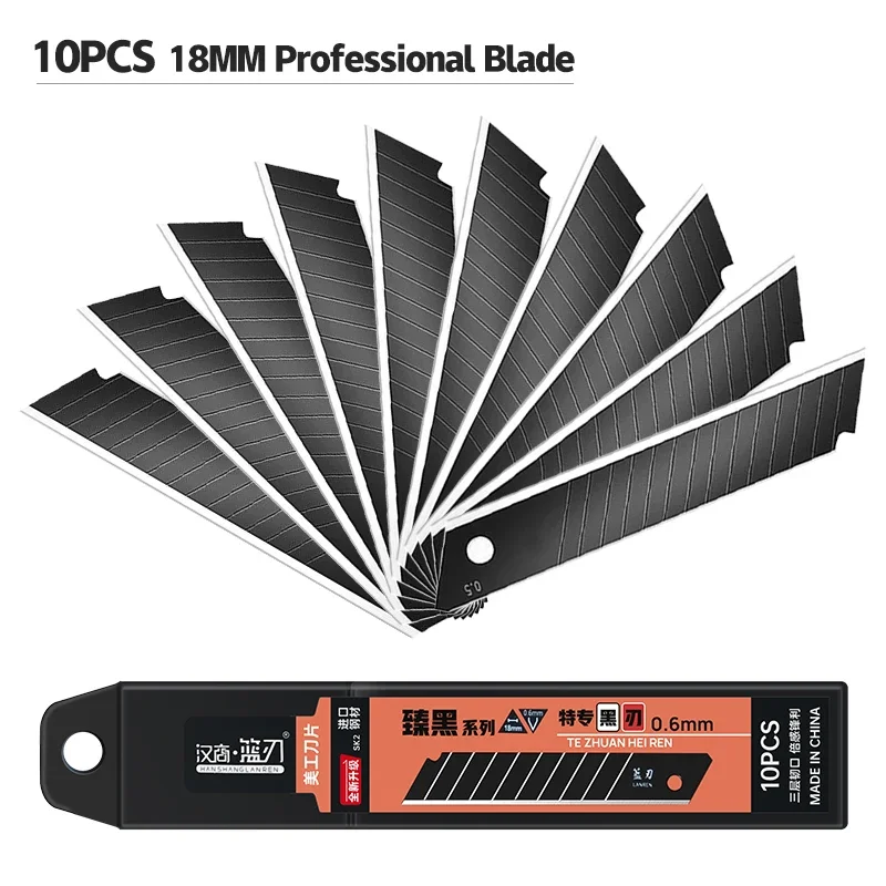 100/10PCS Carbon Steel Replace Utility Knife Blade 100mm*18mm Black DIY Tool Carving Blades For Student Office Station