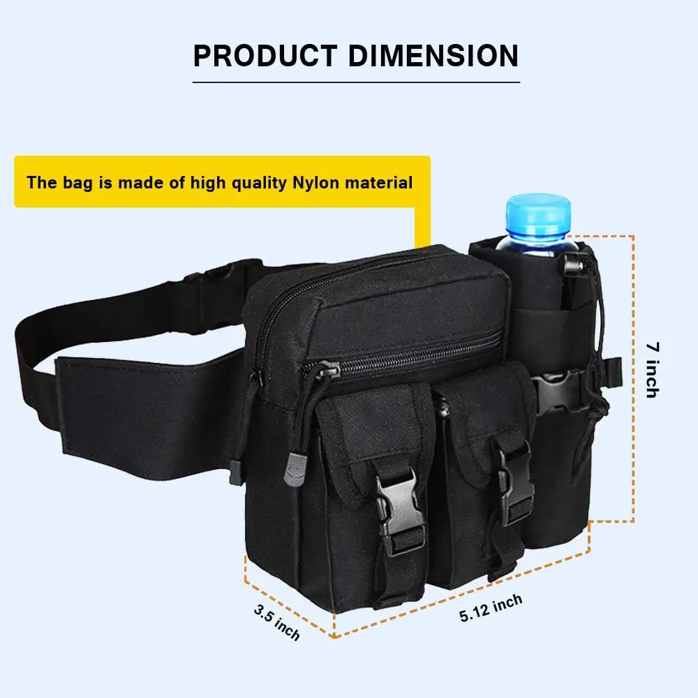 Outdoor Fanny Pack Waist Bag Pack Hip Bum EDC Bag with Adjustable Strap and Water Bottle Holder for Camping Hiking Hunting