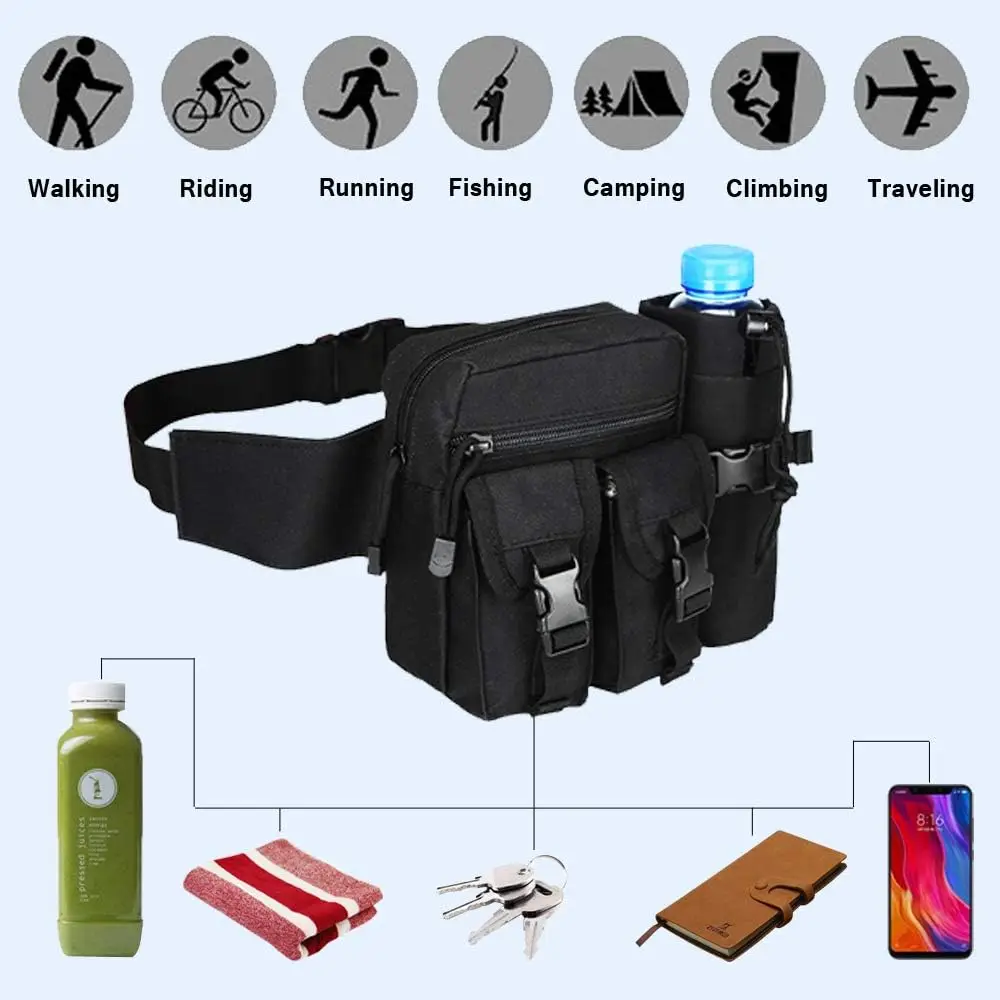 Outdoor Fanny Pack Waist Bag Pack Hip Bum EDC Bag with Adjustable Strap and Water Bottle Holder for Camping Hiking Hunting