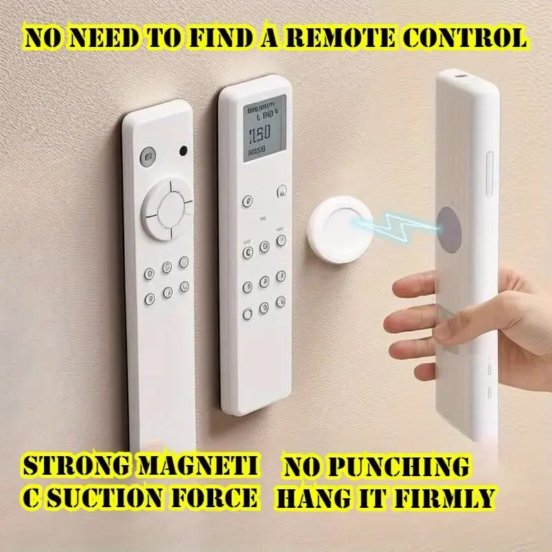3pcs No Drill Magnetic Remote Holder - Wall Mount for TV/AC/DVD Remotes, White Space-Saving Design