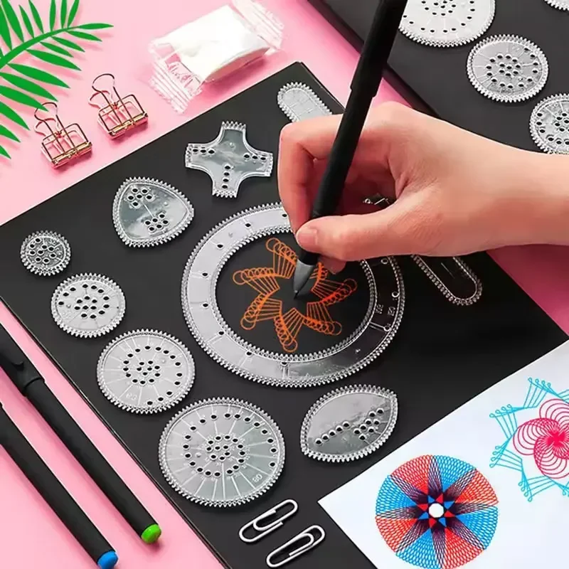 Creative Gears Geometry Spirograph Drawing Stencils Set Painting Template Art Crafts Kids Educational Toy Variety of Flowers