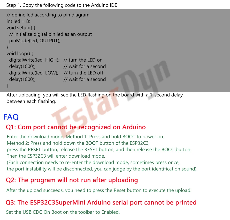 EstarDyn ESP32-C3 MINI Development Board / ESP32 SuperMini Development WiFi Bluetooth Expansion Board