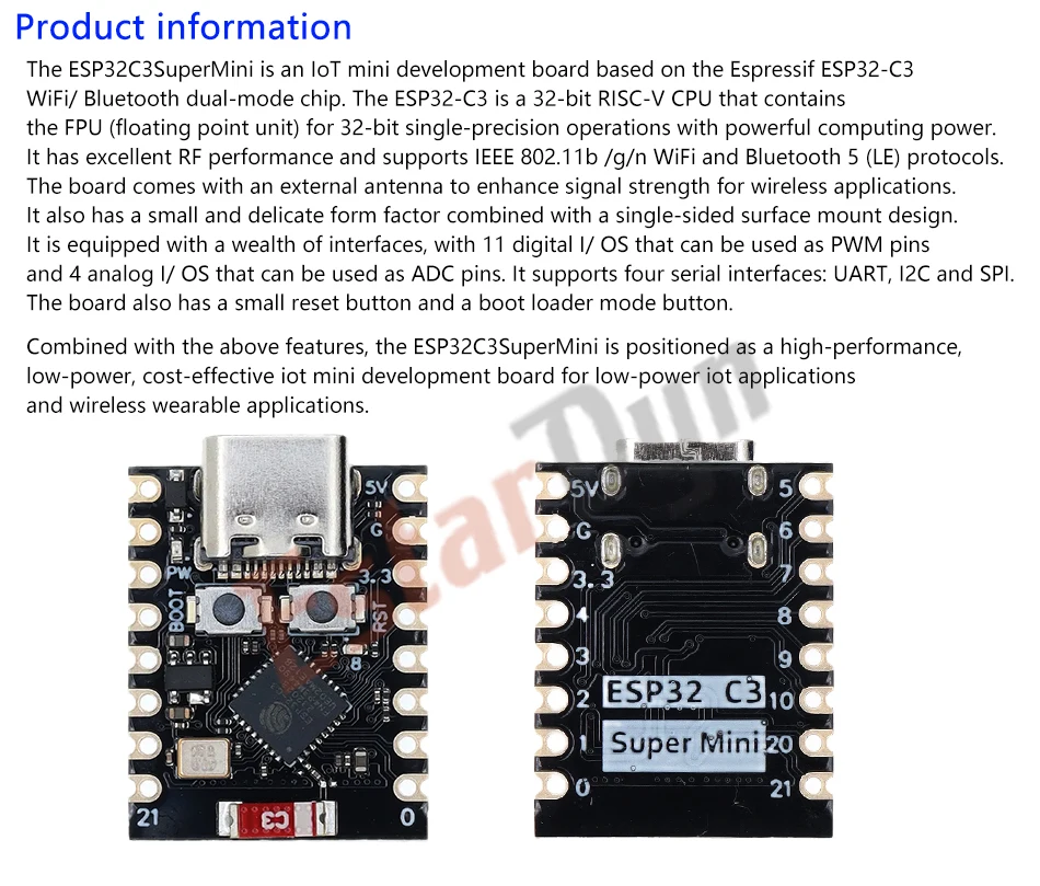 EstarDyn ESP32-C3 MINI Development Board / ESP32 SuperMini Development WiFi Bluetooth Expansion Board