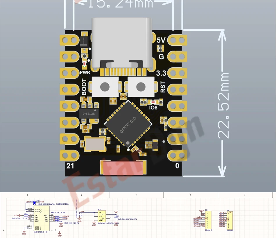EstarDyn ESP32-C3 MINI Development Board / ESP32 SuperMini Development WiFi Bluetooth Expansion Board
