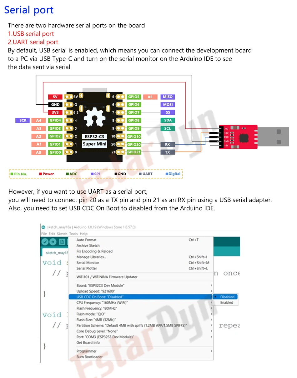 EstarDyn ESP32-C3 MINI Development Board / ESP32 SuperMini Development WiFi Bluetooth Expansion Board