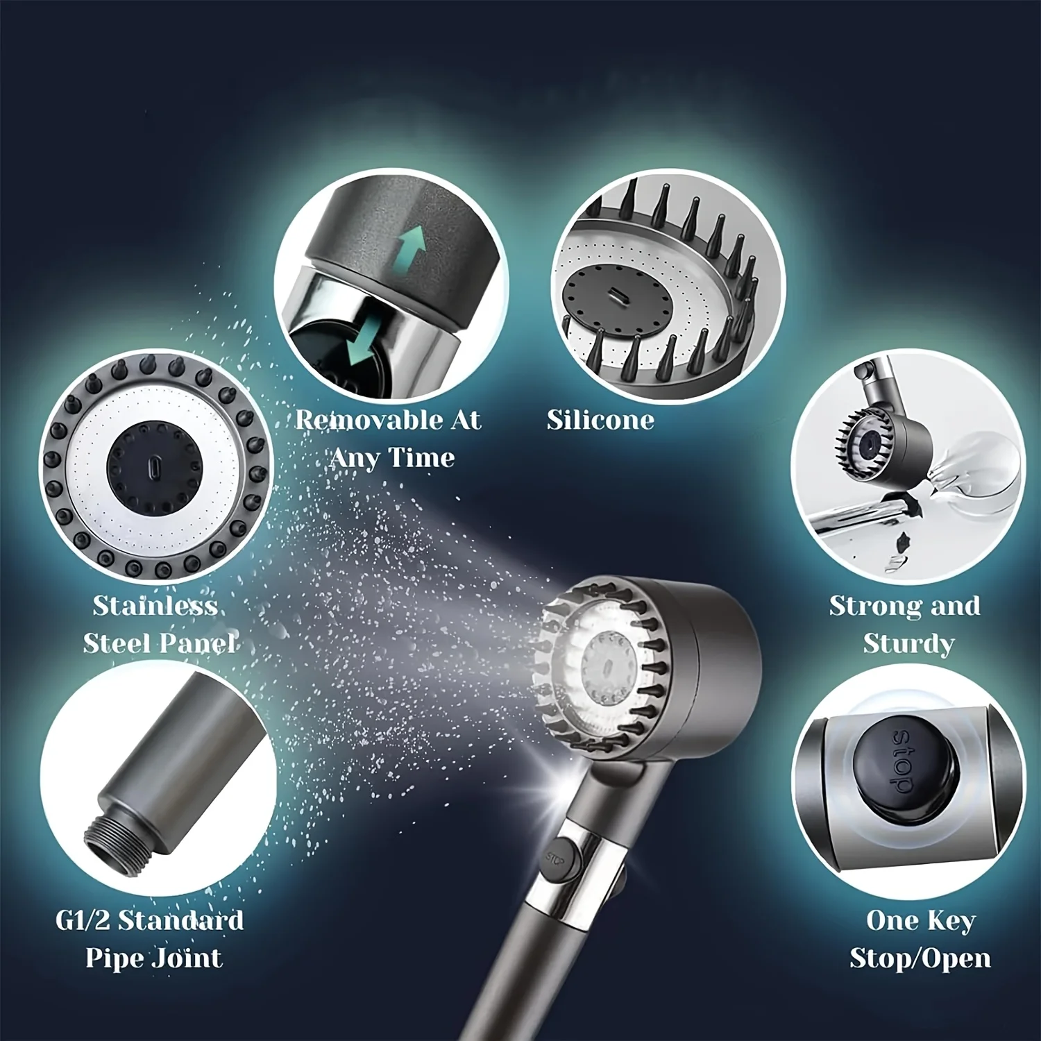 2025 new ion drop shower head with handheld filter shower, turbocharger with multiple spray modes, built-in filter on/off switch