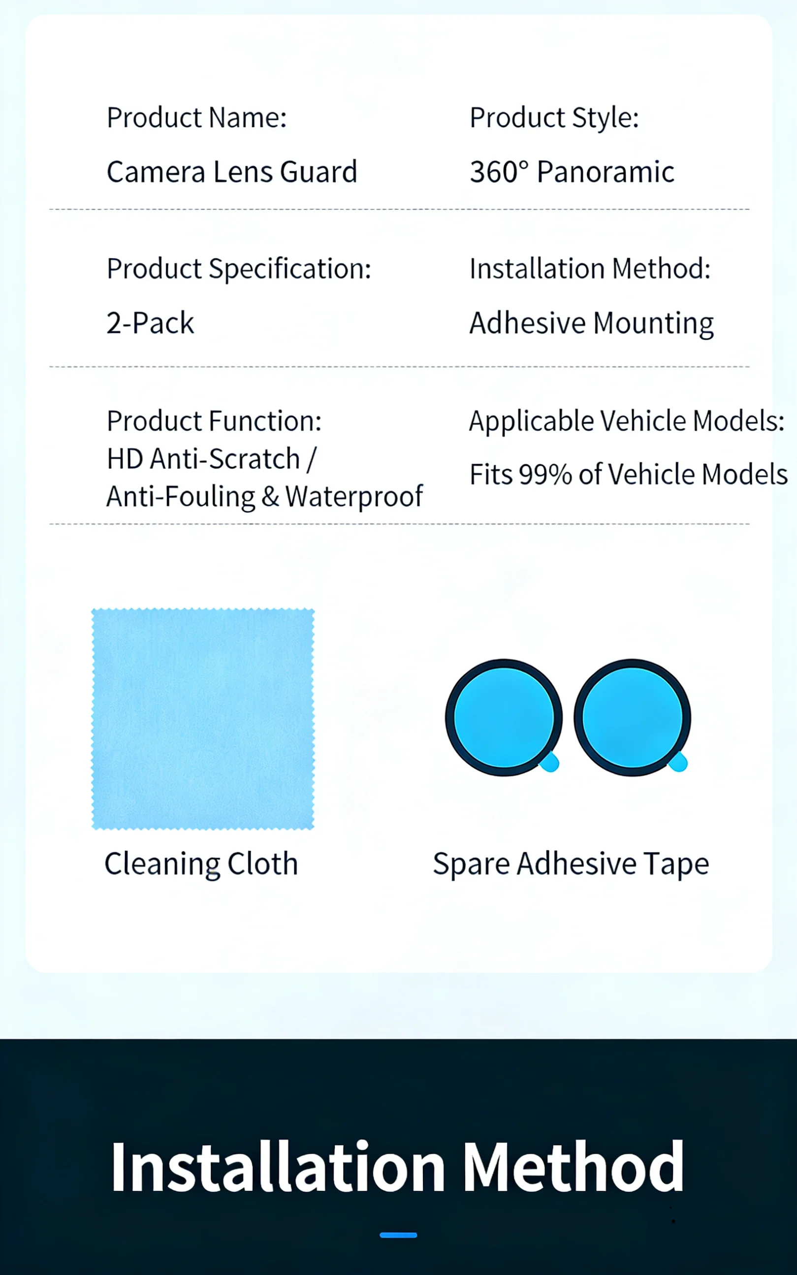 2PCS Car Camera Protective Cover Front Bumper Camera Anti-Scratch Shield Lens Guard PC Protective Cover Kits