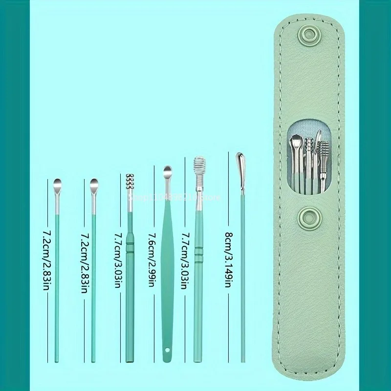 6pcs Stainless Steel Ear Wax Removal Tool Set Spiral Rotating EarPicking Spoon Ear Picker Spoon For Cleaning Collecting Ear Wax