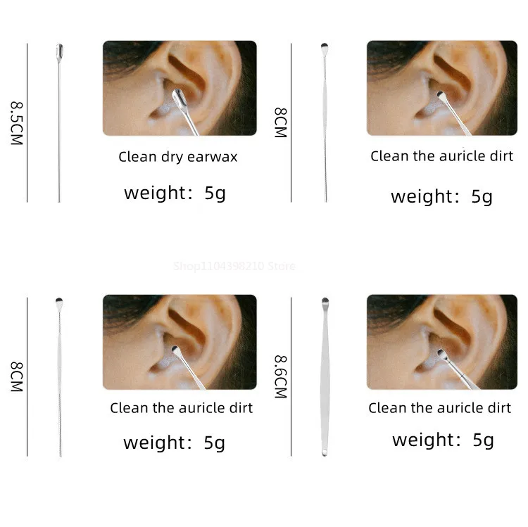 6pcs Stainless Steel Ear Wax Removal Tool Set Spiral Rotating EarPicking Spoon Ear Picker Spoon For Cleaning Collecting Ear Wax