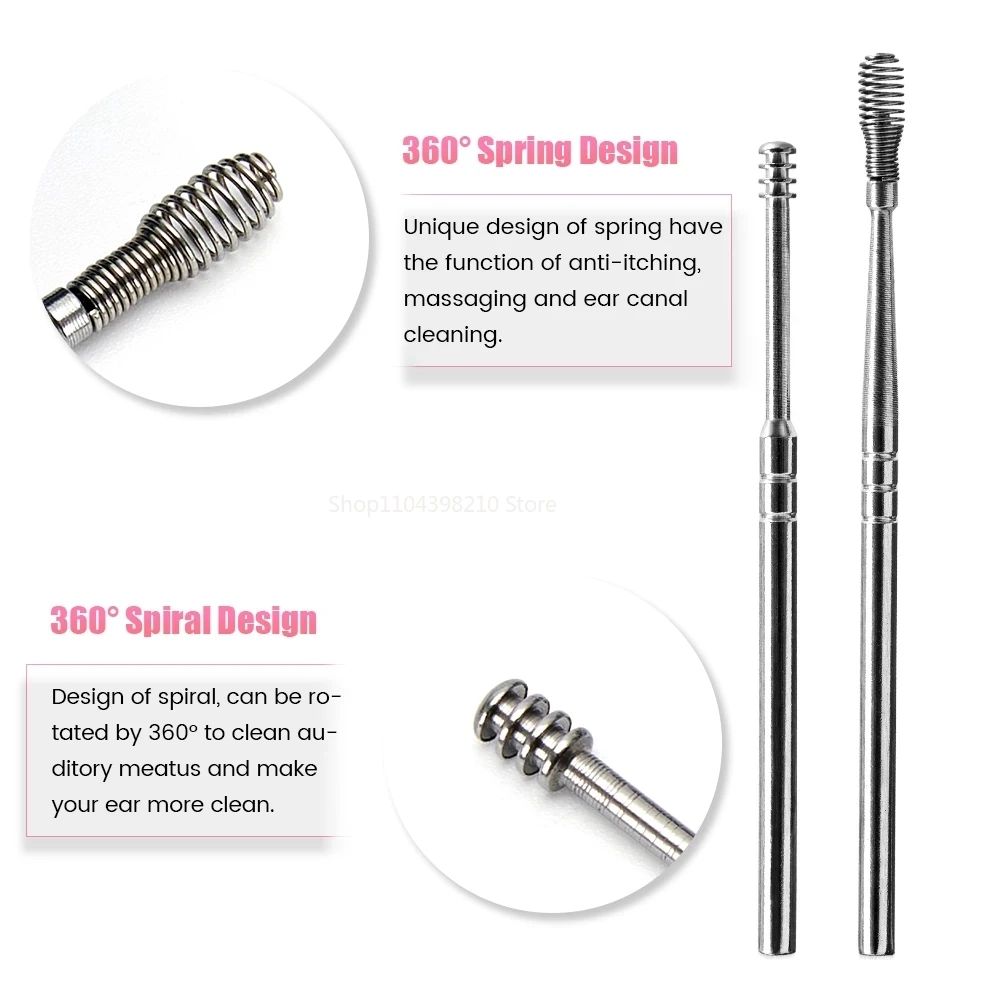 6pcs Stainless Steel Ear Wax Removal Tool Set Spiral Rotating EarPicking Spoon Ear Picker Spoon For Cleaning Collecting Ear Wax