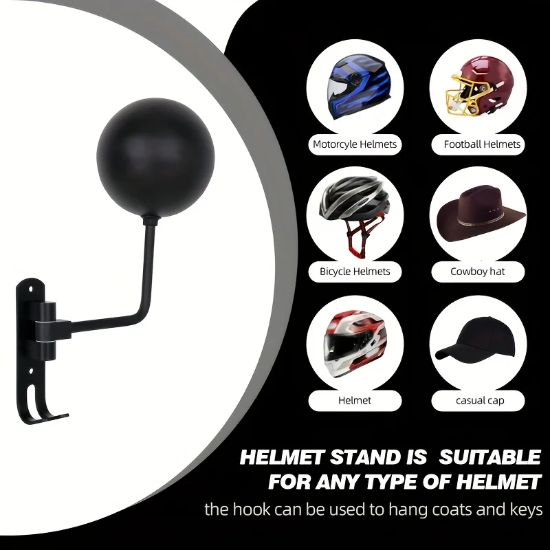 Motorcycle Helmet Holder Swivel 180° Wall Shelf Helmet and Jacket Hanger Metal Hook Metal Shelves Perfect Gift