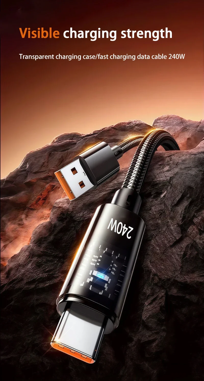 240w Nylon USB Type C Super Fast Charging Cable Led Digital Display Usb C Charger Data Cord For Samsung Xiaomi Huawei Honor