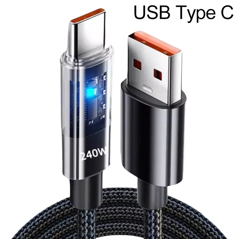 240w Nylon USB Type C Super Fast Charging Cable Led Digital Display Usb C Charger Data Cord For Samsung Xiaomi Huawei Honor
