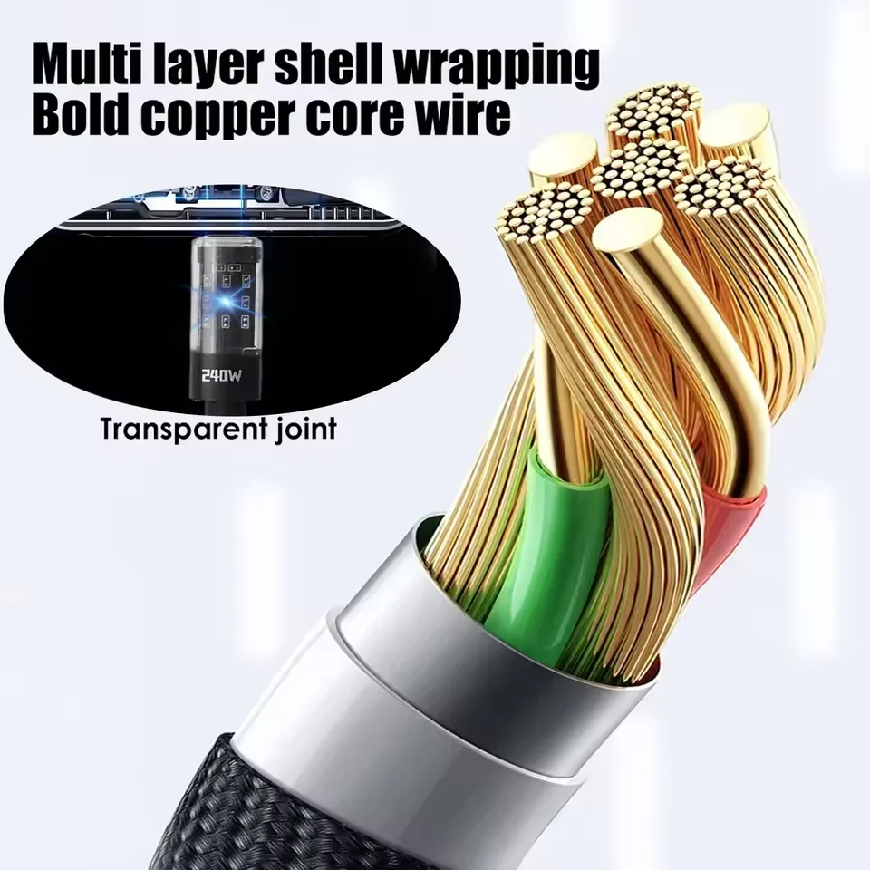 240w Nylon USB Type C Super Fast Charging Cable Led Digital Display Usb C Charger Data Cord For Samsung Xiaomi Huawei Honor