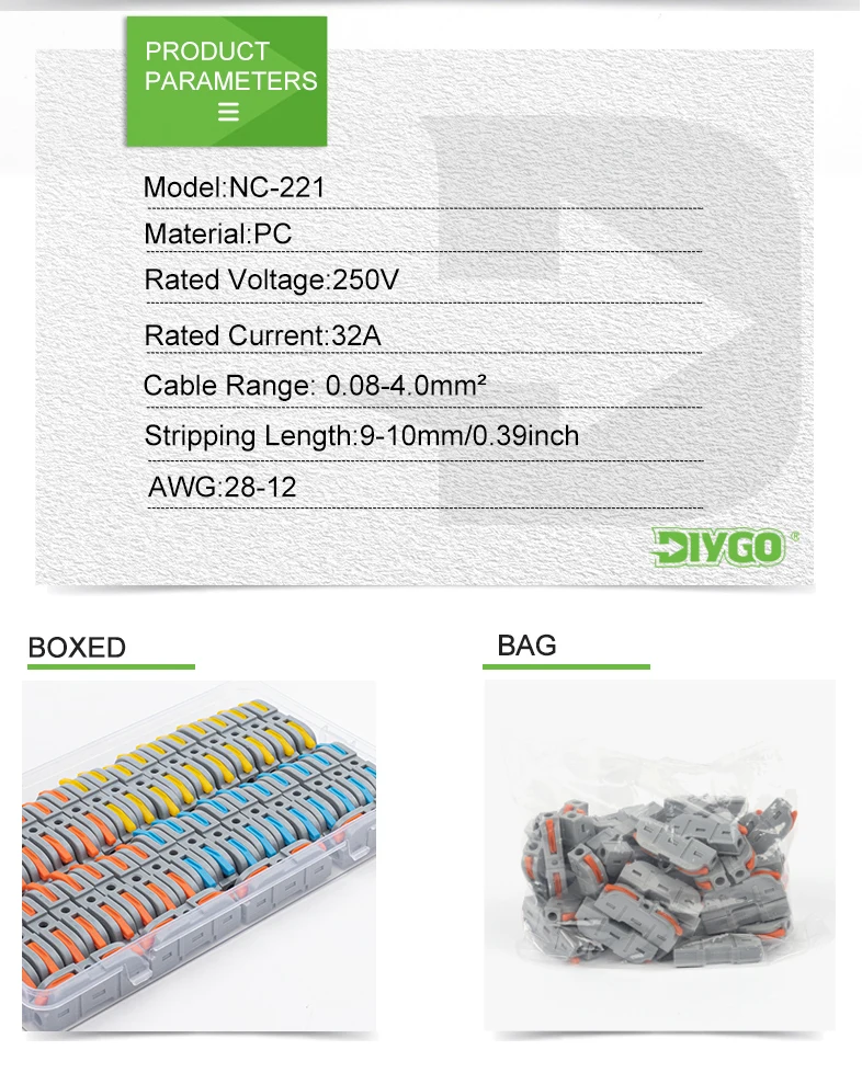 34PCS Boxed Lever Quick Home Wire Connectors Terminals Conductor Spliceable Butt Wiring Block Reusable Electrical Connectors