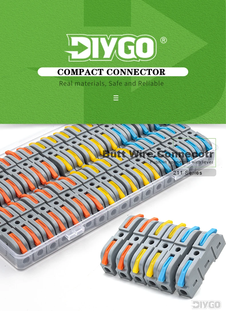 34PCS Boxed Lever Quick Home Wire Connectors Terminals Conductor Spliceable Butt Wiring Block Reusable Electrical Connectors