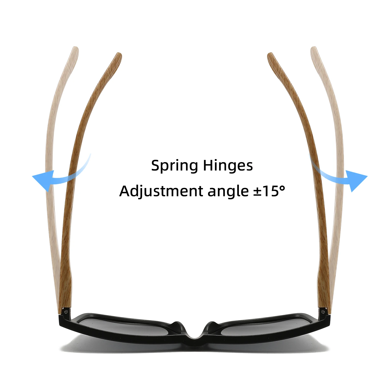 New Fashion Square Sunglasses - Wood Grain Spring Hinge, UV400 Unisex for Driving, Hiking & Travel