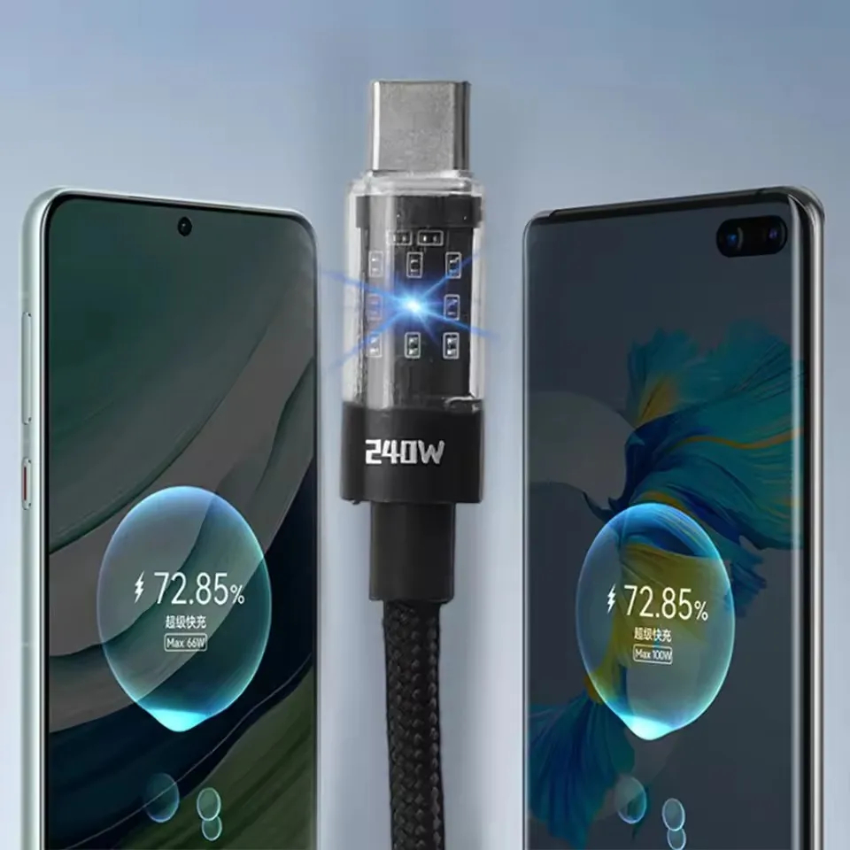 240W Nylon Cable USB Type C Super Fast Charging Cable For Samsung Xiaomi Huawei Honor LED Digital Display Fast Charger Data Cord