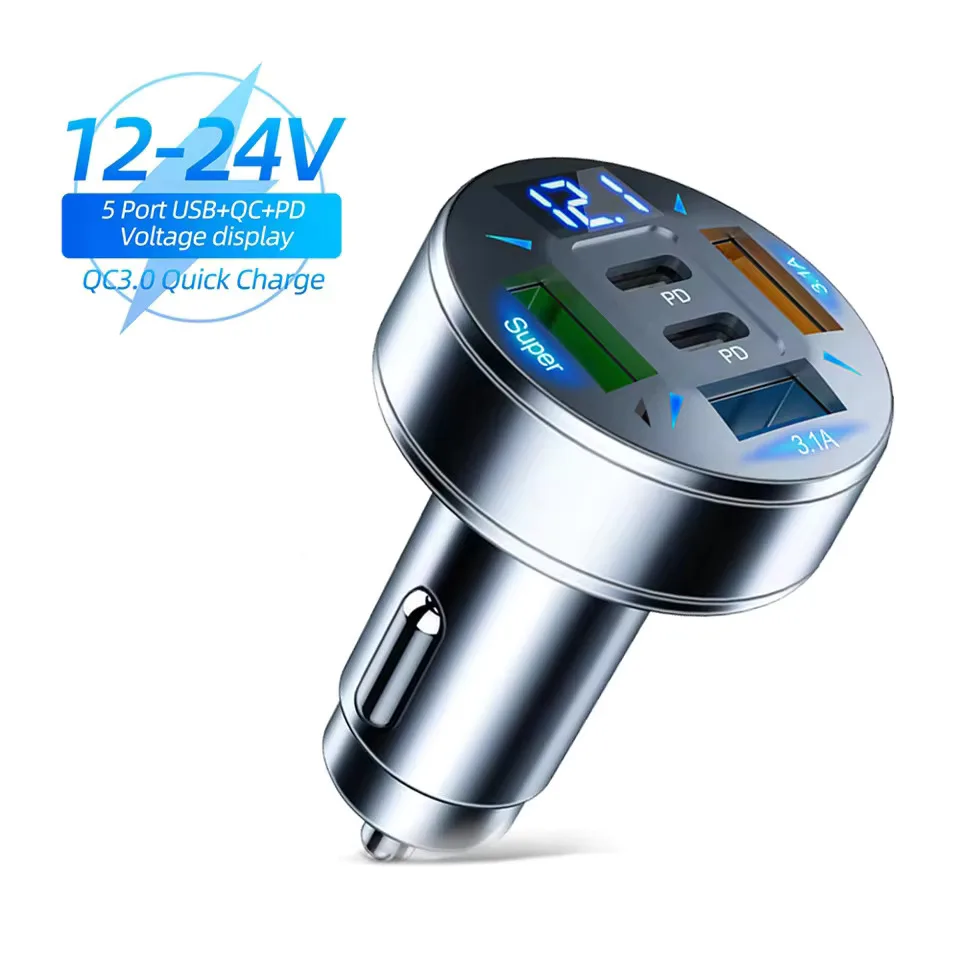 250W 5 Ports Car Charger Fast Charging PD QC3.0 USB C Car Phone Charger Type C Adapter In Car For IPhone