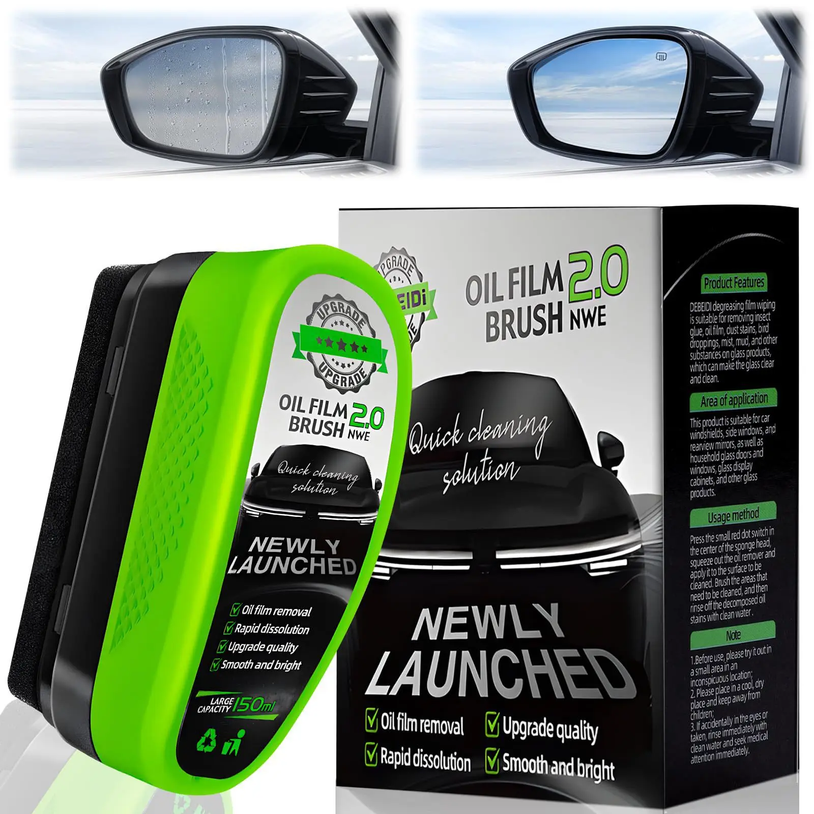 1/2/3pcs Automotive Car Oil Film Cleaning Brush,150ml Glass Oil Film Remover for Car Window,Windshield Brush For Car Care