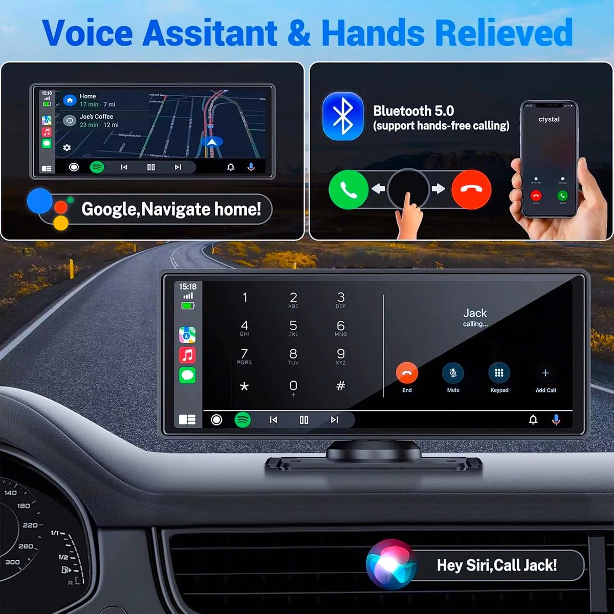 Pionray 7/10 inches android auto Universal Portable CarPlay for Car Screen Car Radio Video Wireless Carplay Screen for Apple
