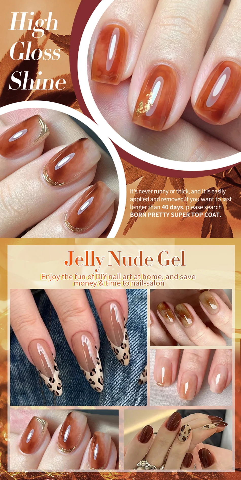 BORN PRETTY 83 Colors 10ml Jelly Nude Gel Nail Polish Autumn Amber Semi Transparent Manicure Soak off UV LED Nails Gel Varnish