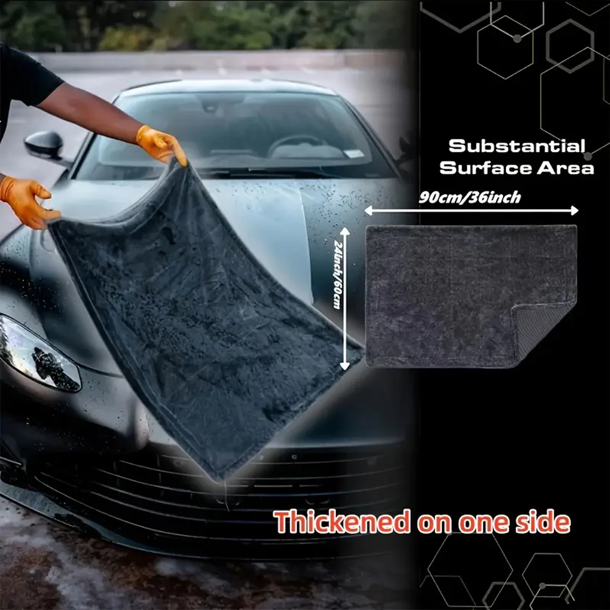 Dark Gray Car Microfiber Towel, Oversized Strong Absorbent Car Wash Cloth, High-Efficiency Cleaning Wipe Cloth