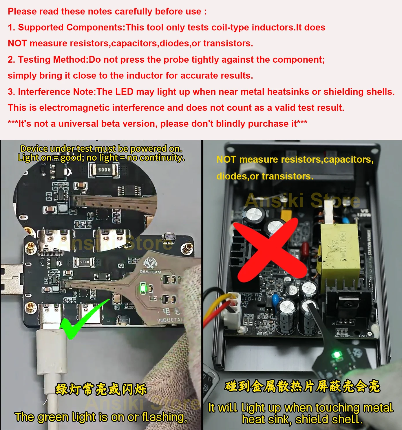 OSS W01 Type-C Inductance Tester Motherboard Coil Tester for Mobile Phone Component Fault Detection and Diagnosis Repair
