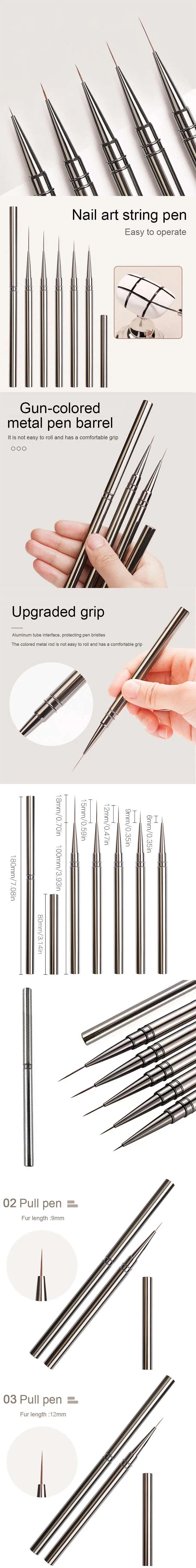 Nails Art Liner Brushes Striping Drawing Elongated Lines Painting 6/9/12/15/18mm Nail Professional Manicure Tool ZJS02