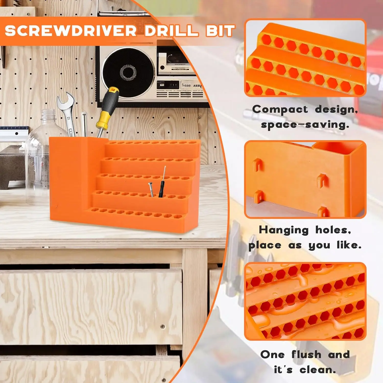 50-Hole Hex Screwdriver Bit Storage Box 1/4 Inch Impact Driver Bit Holder Organizer Durable Tool Box For DIY & Workshop