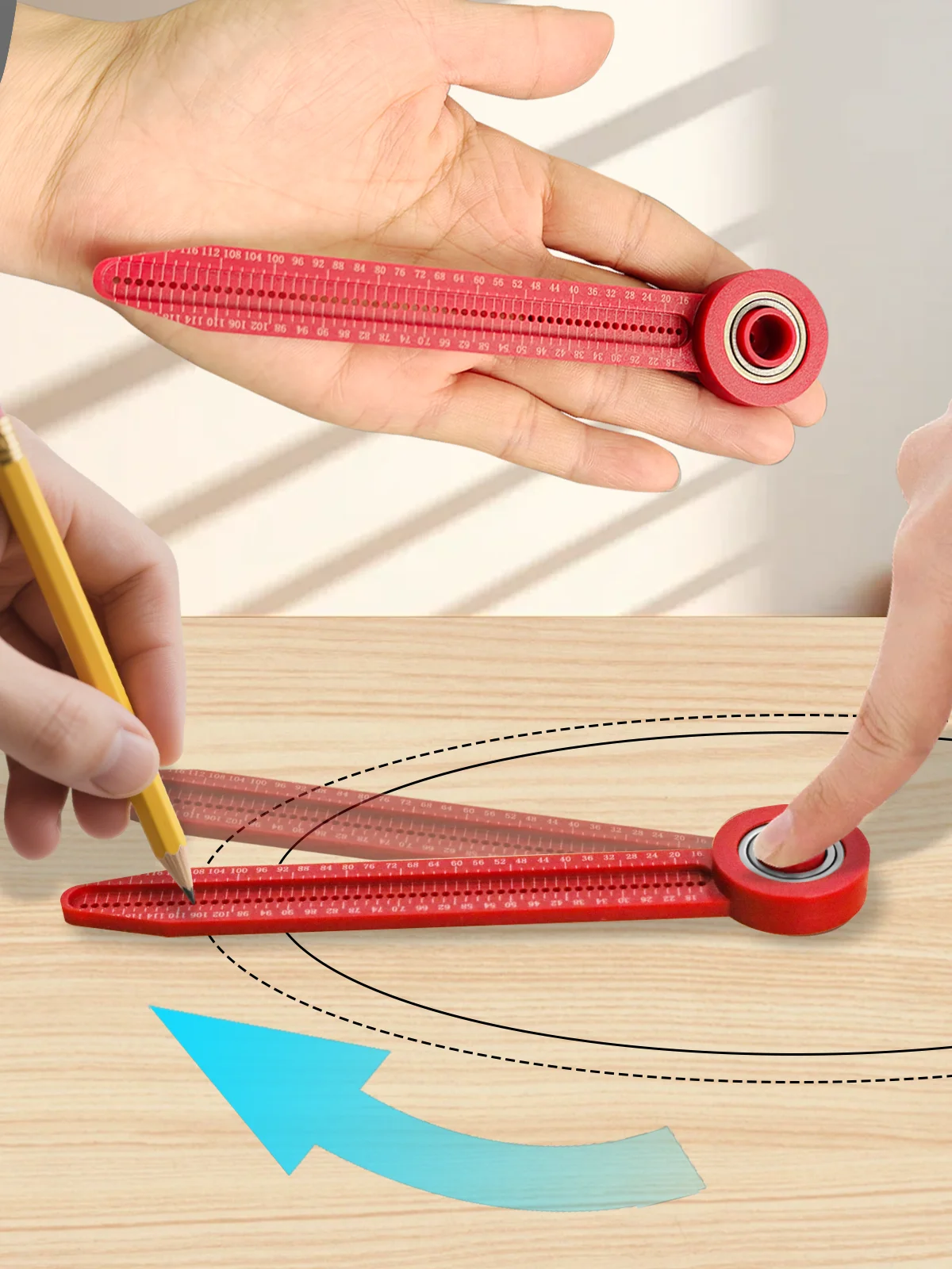 Portable Circular Drafting Compass Design Plastic Ruler, for Precision Drawing Woodworking Measuring Tool & Engineering Projects