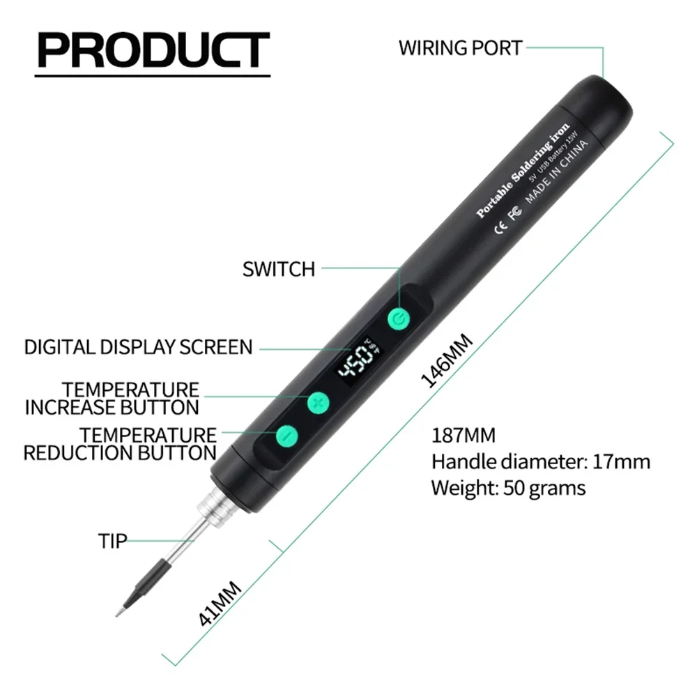 8-15W Type-C Digital Electric Soldering Iron Kit Intelligent Adjustable Temperature Fast Heating Mini Solder Irons Repair Tool