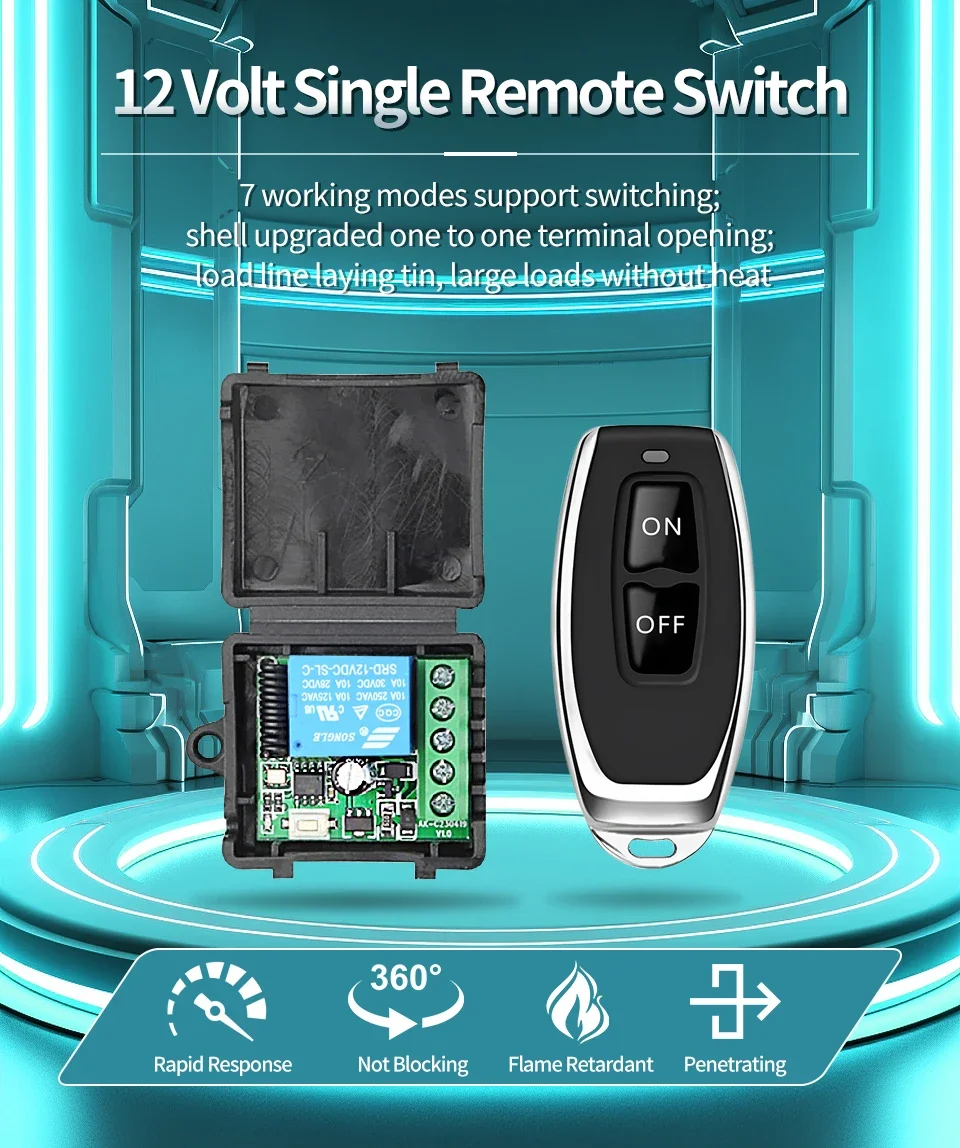 10A Relay Receiver Mini Module Remote Control f 433Mhz Universal Gate Remote Control Switch DC 12V or Gate LED Garage Door