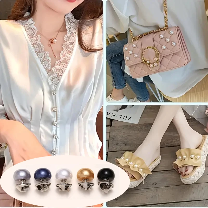 10pcs Pearl Button Pins ,DIY Decorative Safety Button Covers For Shoes, Hats, Bags, Shawls,Collar Needle Buckle Fixed Pin Brooch
