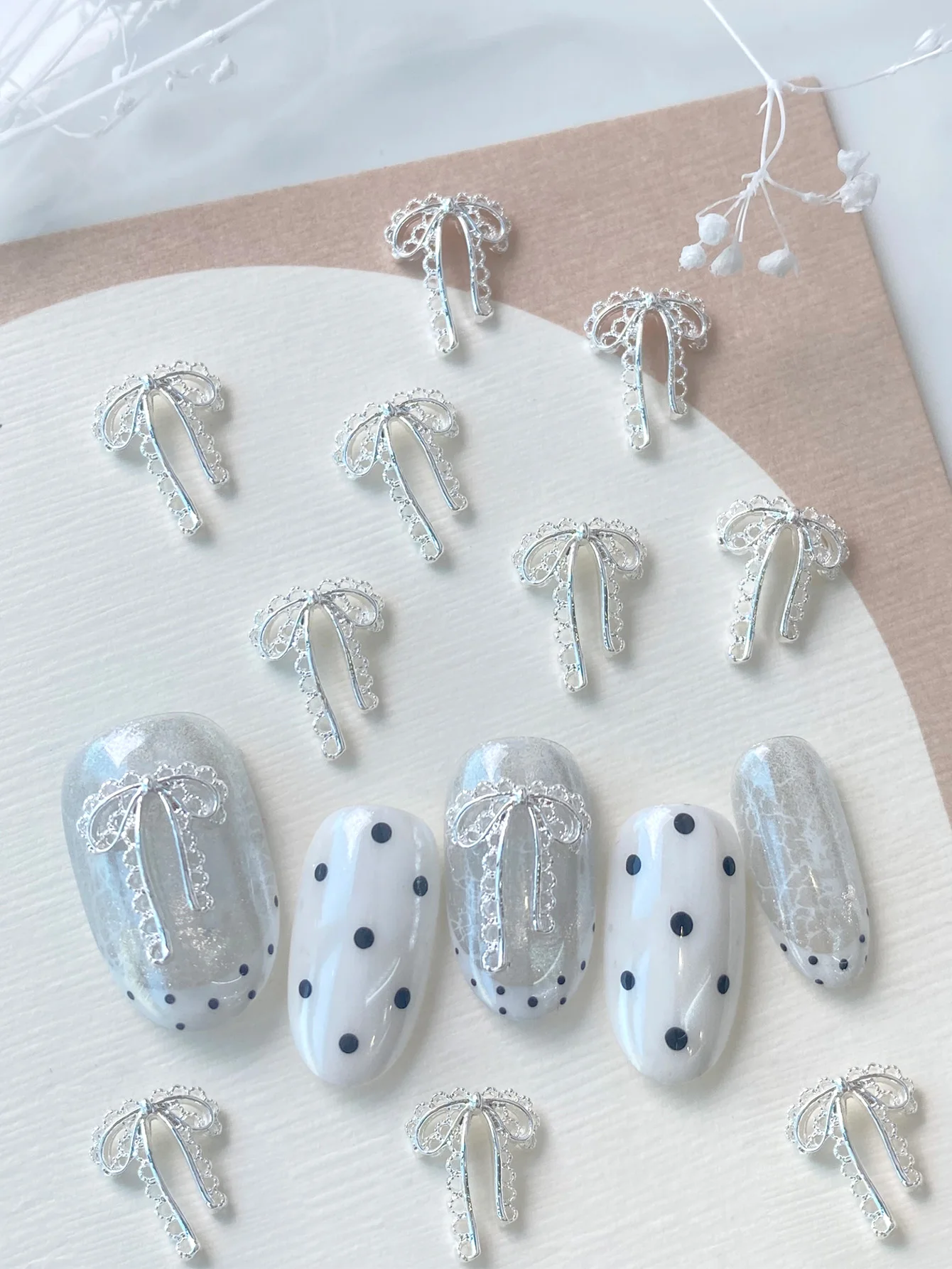 20PCS 3D Silver French Style Bow Metal Manicure Accessoire Nail Decoration Alloy Lacework Ribbon Nails Art Charms