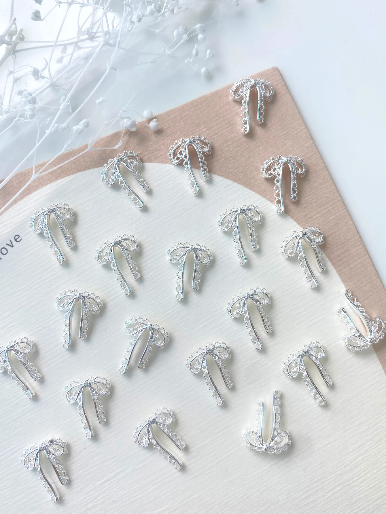 20PCS 3D Silver French Style Bow Metal Manicure Accessoire Nail Decoration Alloy Lacework Ribbon Nails Art Charms